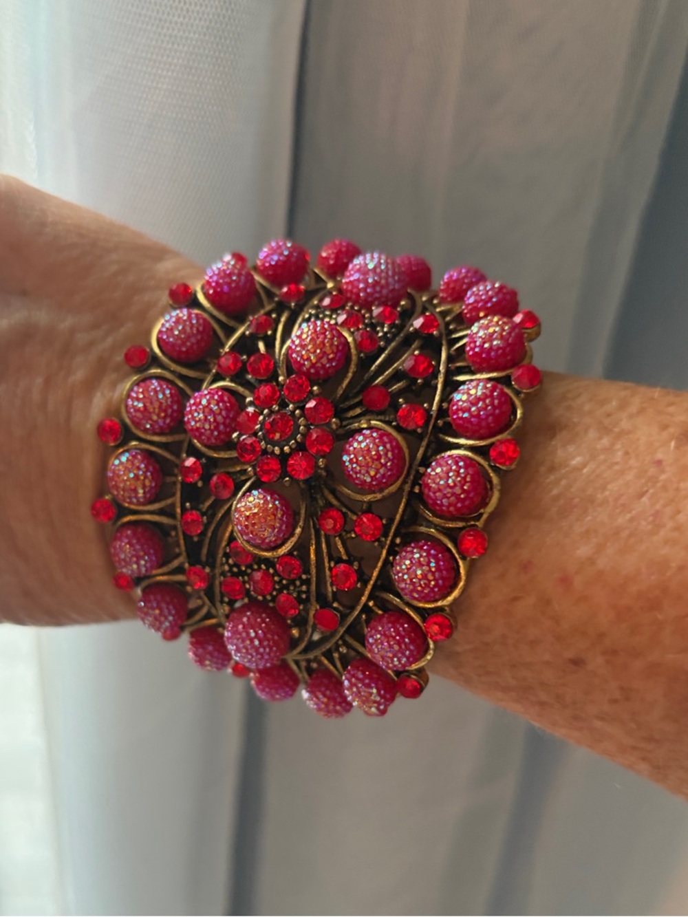 Pink Beaded Statement Cuff Bracelet - Picture 2 of 8